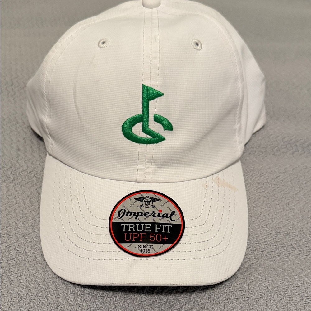 Imperial White Golf Cap with Green Logo – True Fit UPF 50+